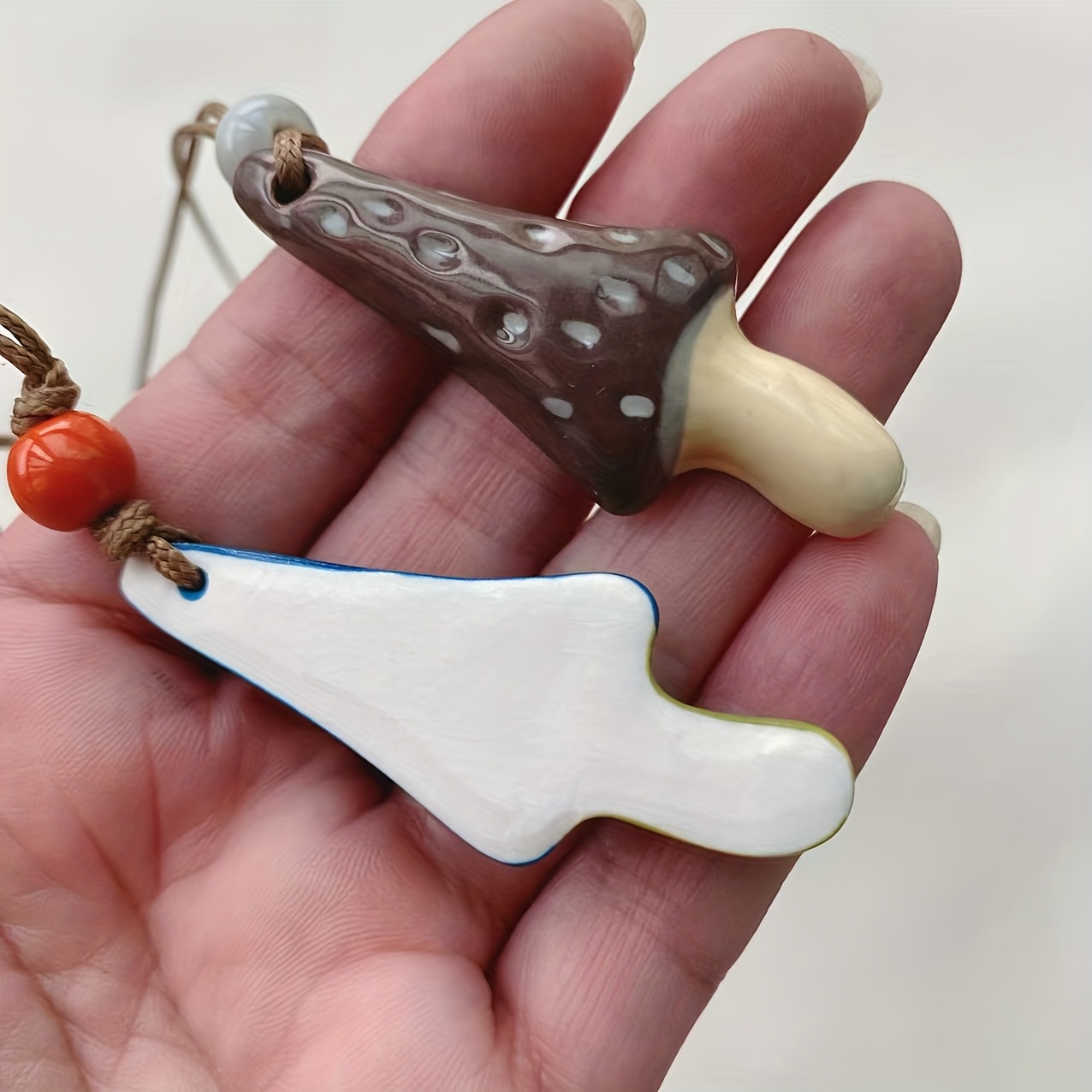 Jingdezhen Ceramic Mushroom Ethnic Art Style Pendant Necklace
